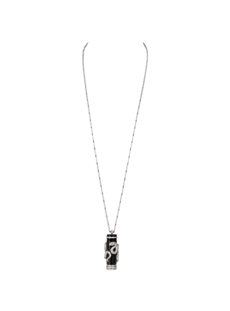 High Jewelry visible hour serpent décor pendant watch