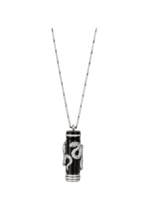 High Jewelry visible hour serpent décor pendant watch