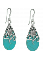 Floral Vine Ornate Teardrop Natural Shell .925 Silver Earrings
