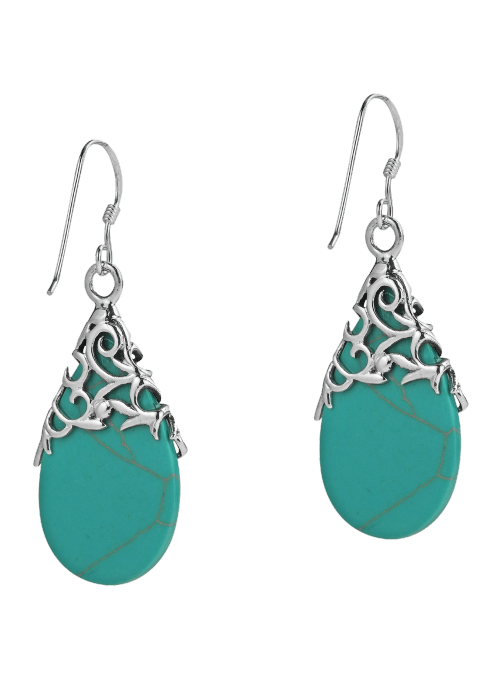 Floral Vine Ornate Teardrop Natural Shell .925 Silver Earrings